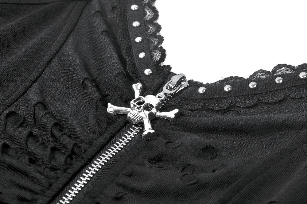 Gothic Skull Zip Ruched Crop Cami Top for Women