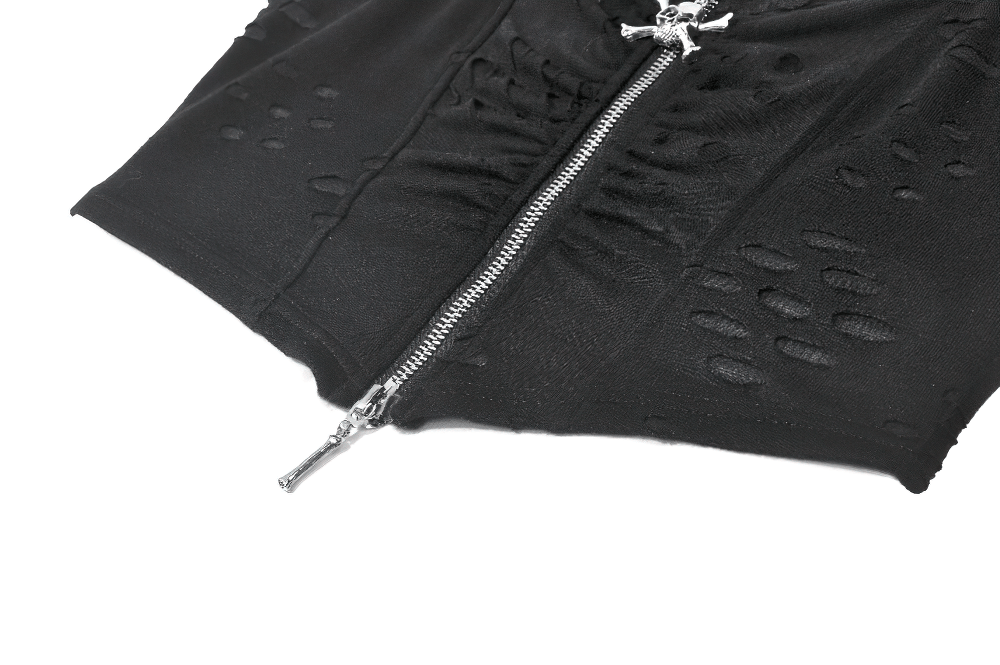 Gothic Skull Zip Ruched Crop Cami Top for Women