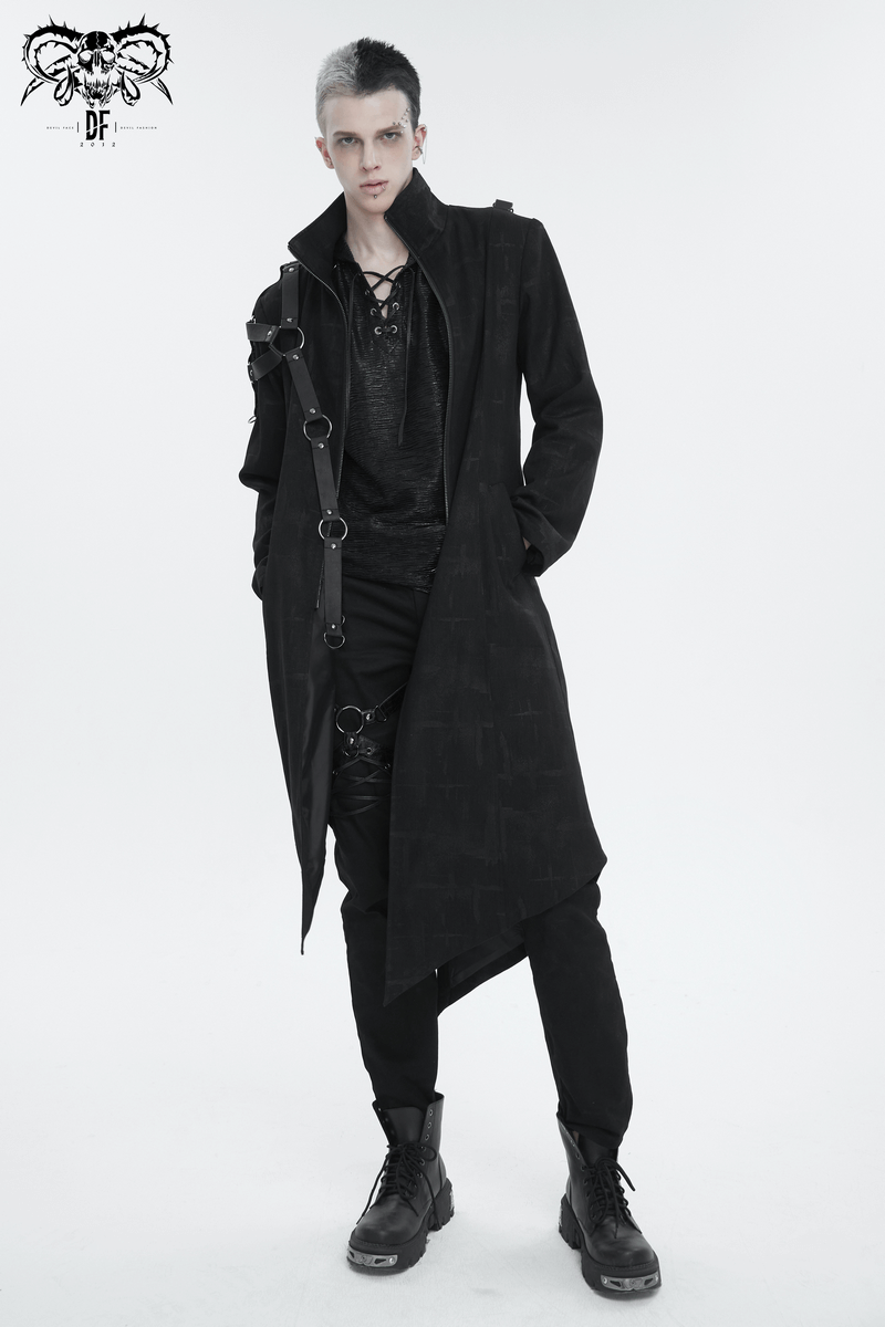 Gothic Skull Zipper Asymmetric Coat with Harness / Stand Collar
