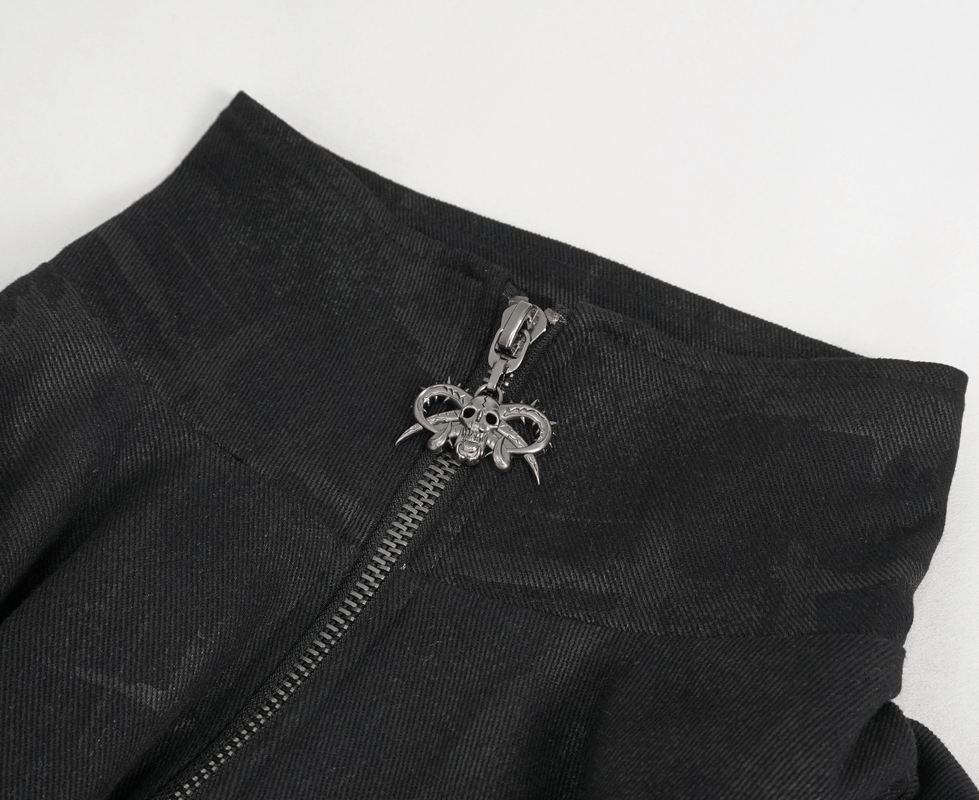 Gothic Skull Zipper Asymmetric Coat with Harness / Stand Collar Men's Coats - HARD'N'HEAVY