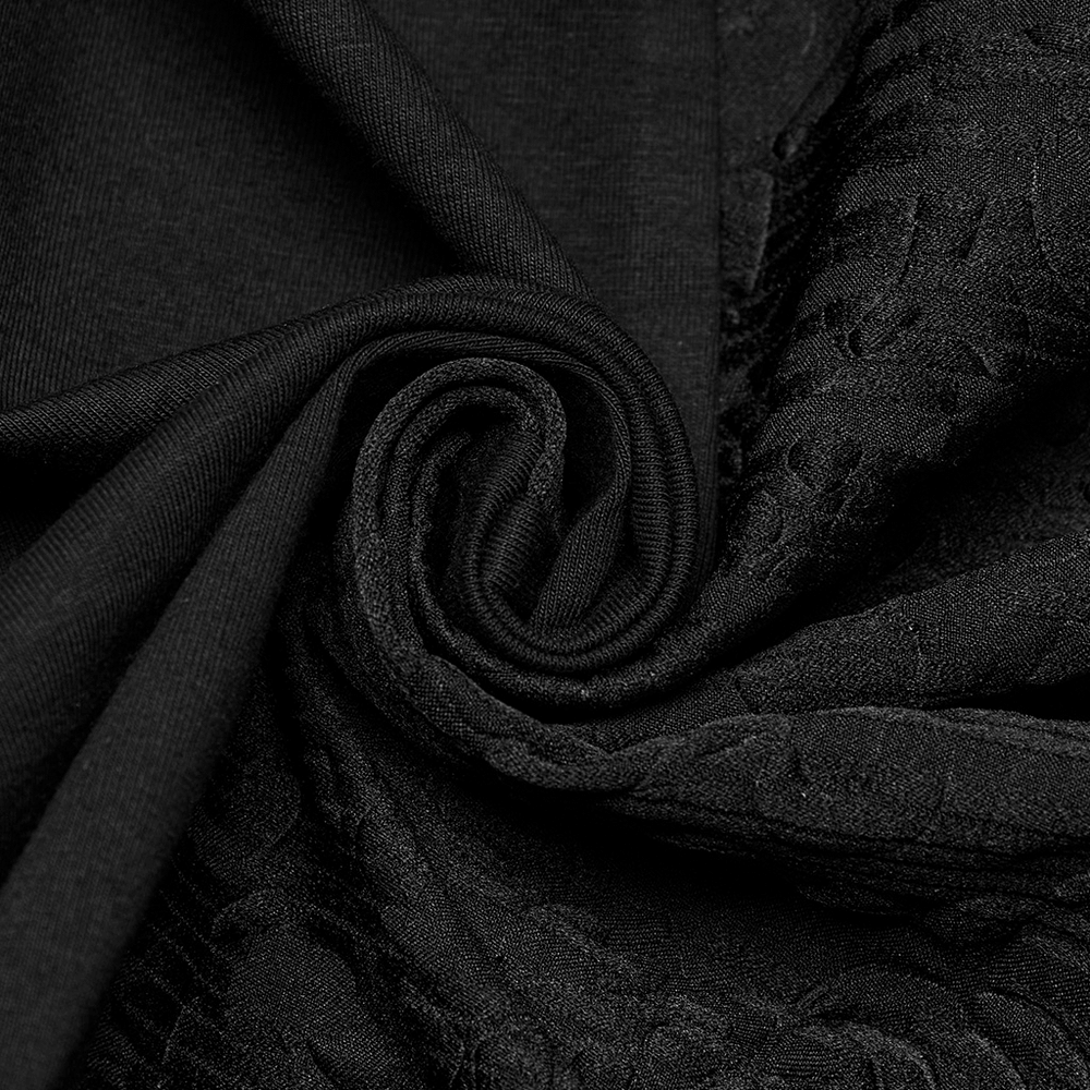 Close-up of black lace and fabric, showcasing the elegant texture for a gothic cheongsam dress.