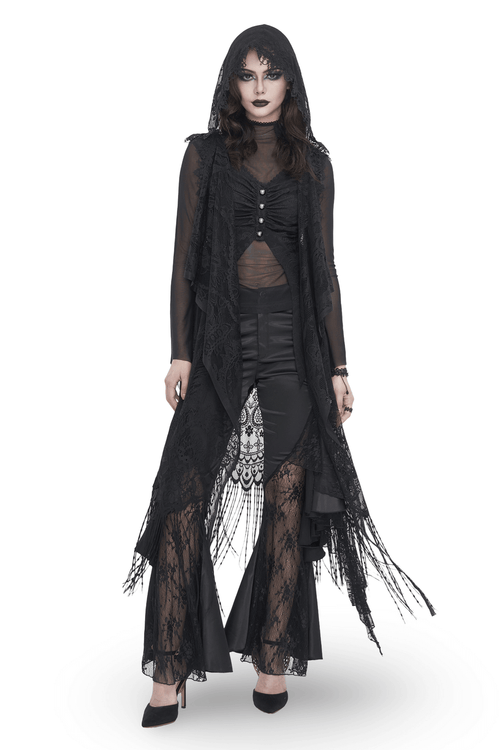 Gothic ärmelloses Cape mit Kapuze und Quasten für Damen