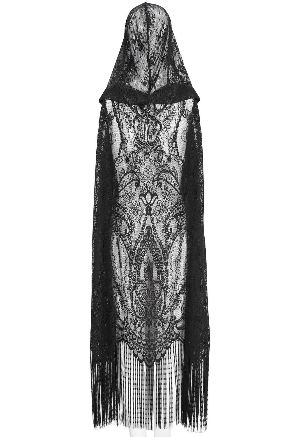 Gothic Sleeveless Hooded Lace Tasseled Cape For Women