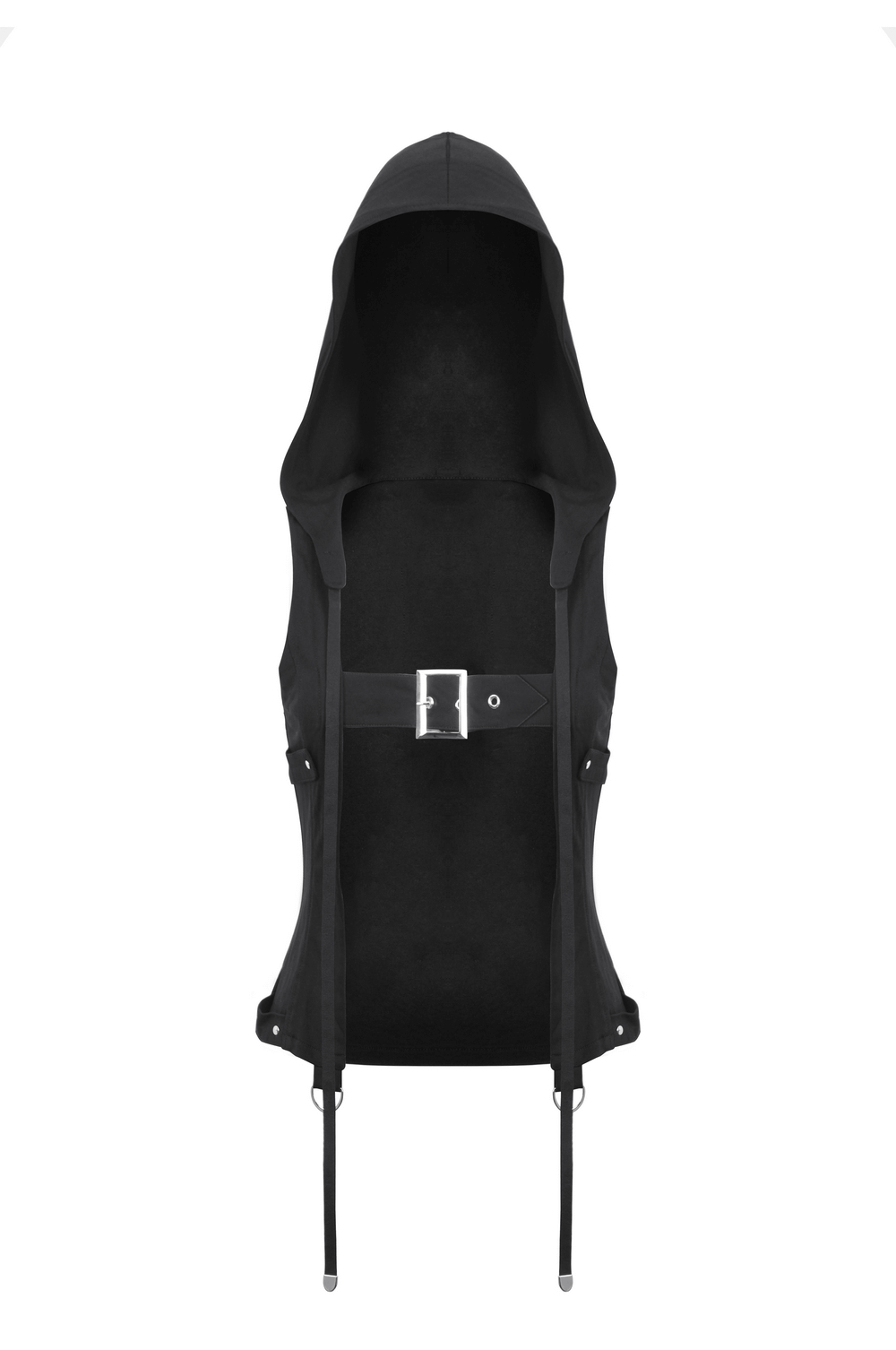 Gothic Sleeveless Hooded Top with Buckle Strap Detail