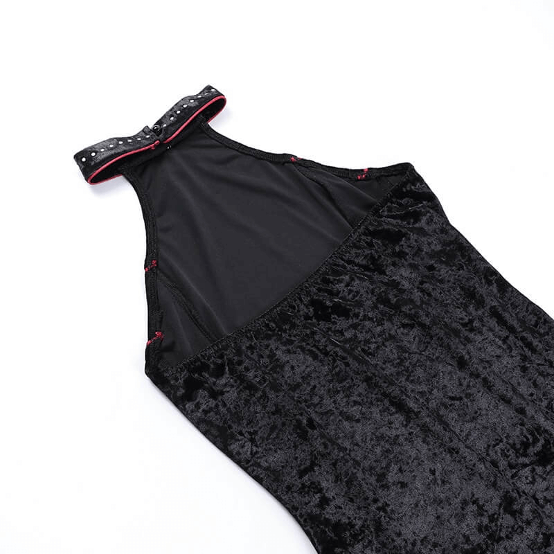 Gothic Sleeveless Velvet Dress for Women / Grunge Sexy Backless Slim Black Dress - HARD'N'HEAVY