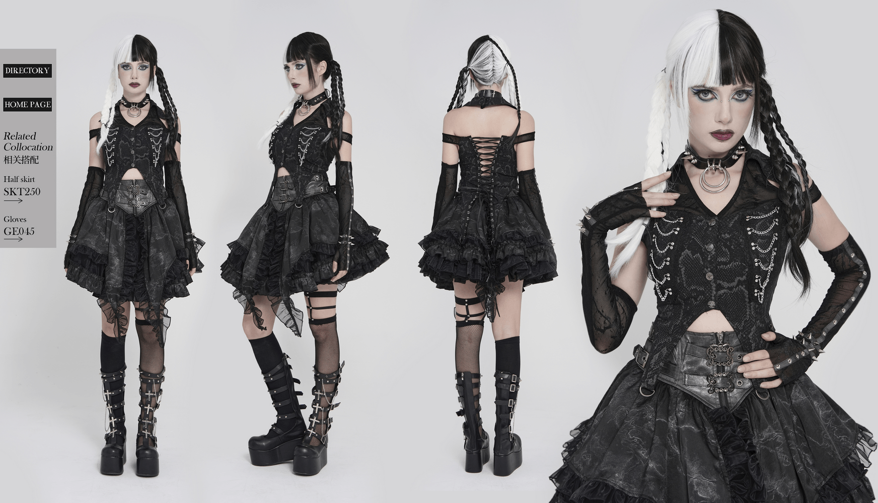 Gothic Snake Print Halter Top with Chain Details modeled with lace-up corset design and dramatic accessories.