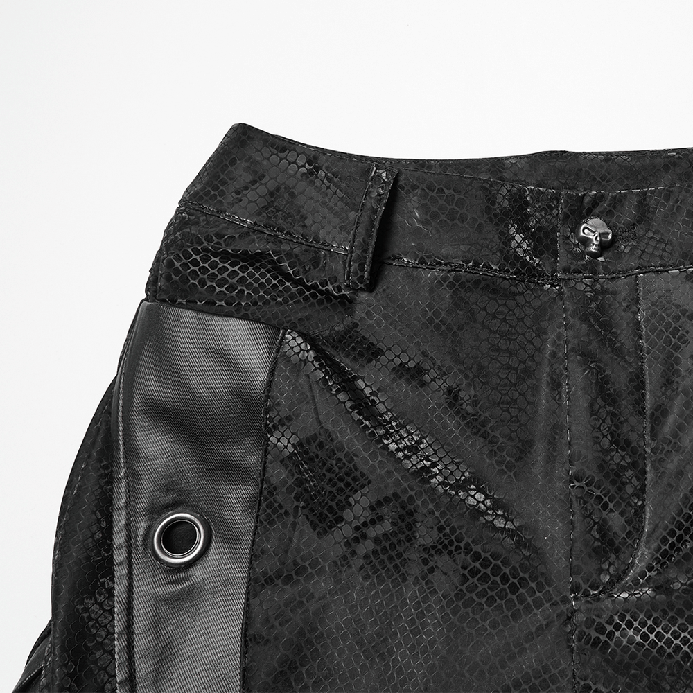 Gothic Snake Print Pants with Eyelet and Strap Detail featuring detailed snake print and oversized eyelets.