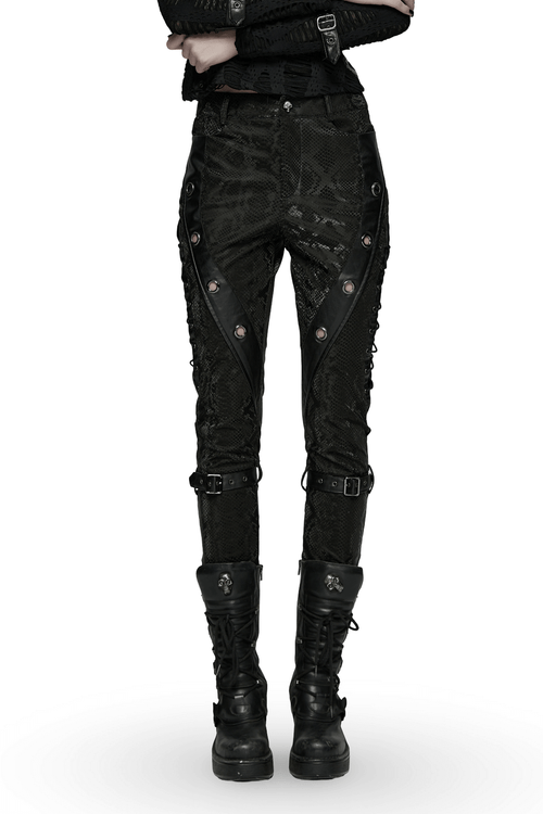 Pantalones Acampanados de Terciopelo Negro Gótico con Inserciones de Encaje