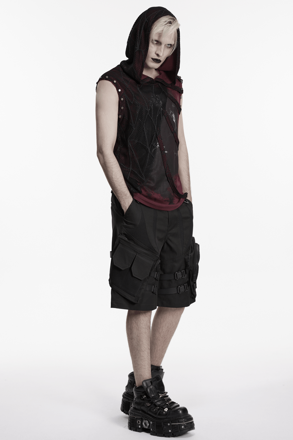 Gothic Spider Mesh Hooded Sleeveless Punk Top