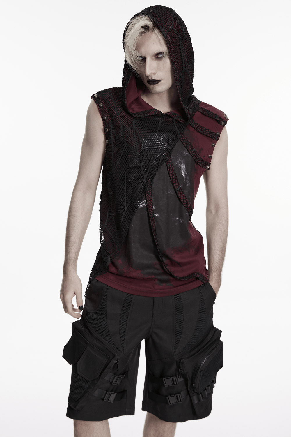 Gothic Spider Mesh Hooded Sleeveless Punk Top