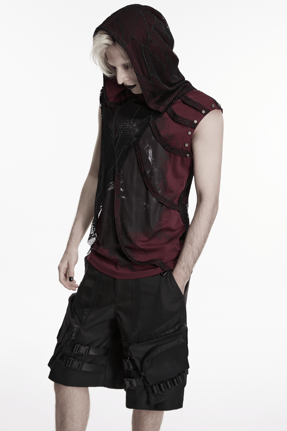 Gothic Spider Mesh Hooded Sleeveless Punk Top