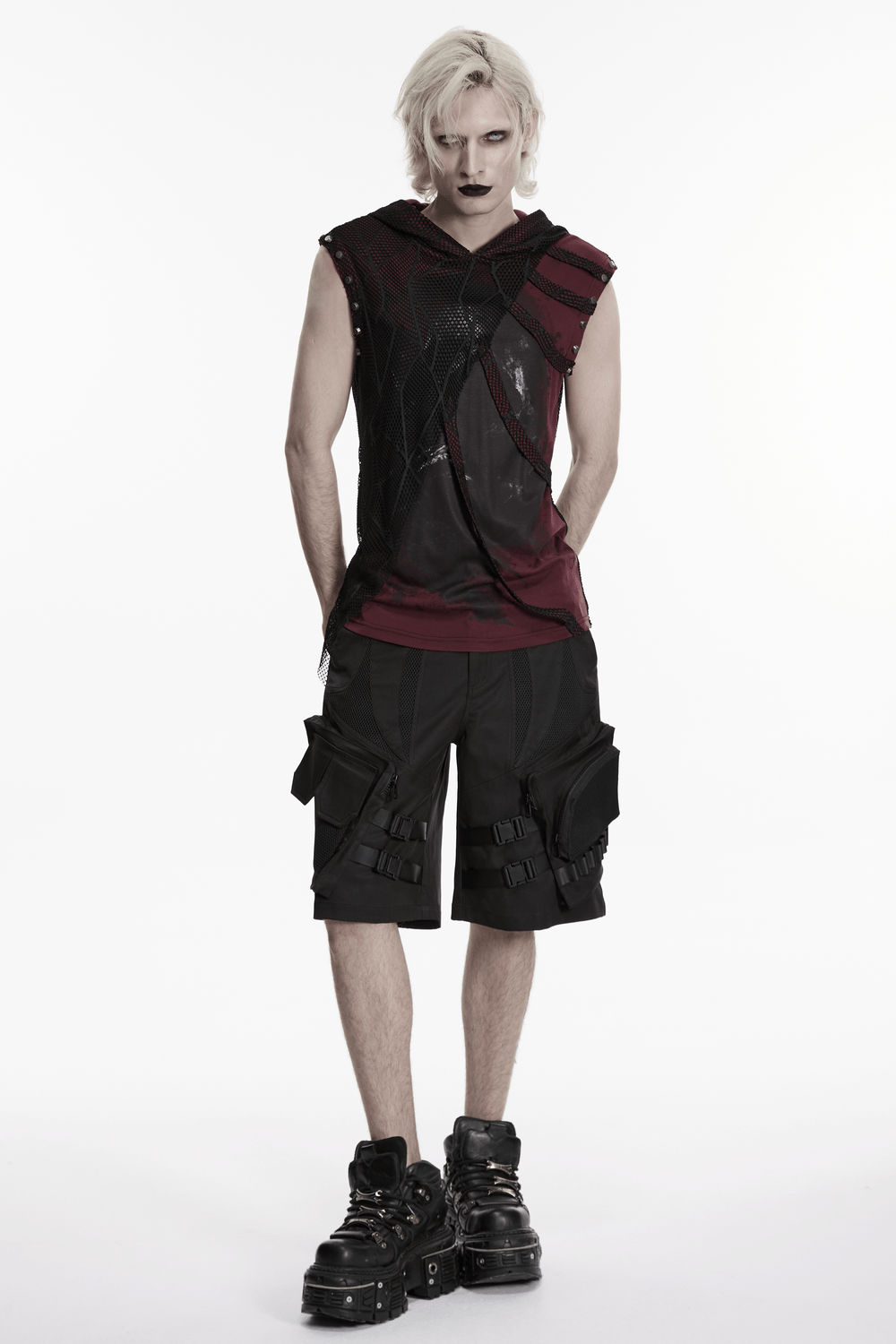 Gothic Spider Mesh Hooded Sleeveless Punk Top