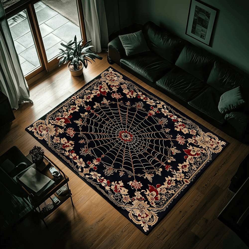 Gothic Spider Web Floral Area Rug for Living Rooms