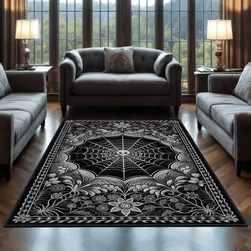 Gothic Spider Web Floral Area Rug for Living Rooms