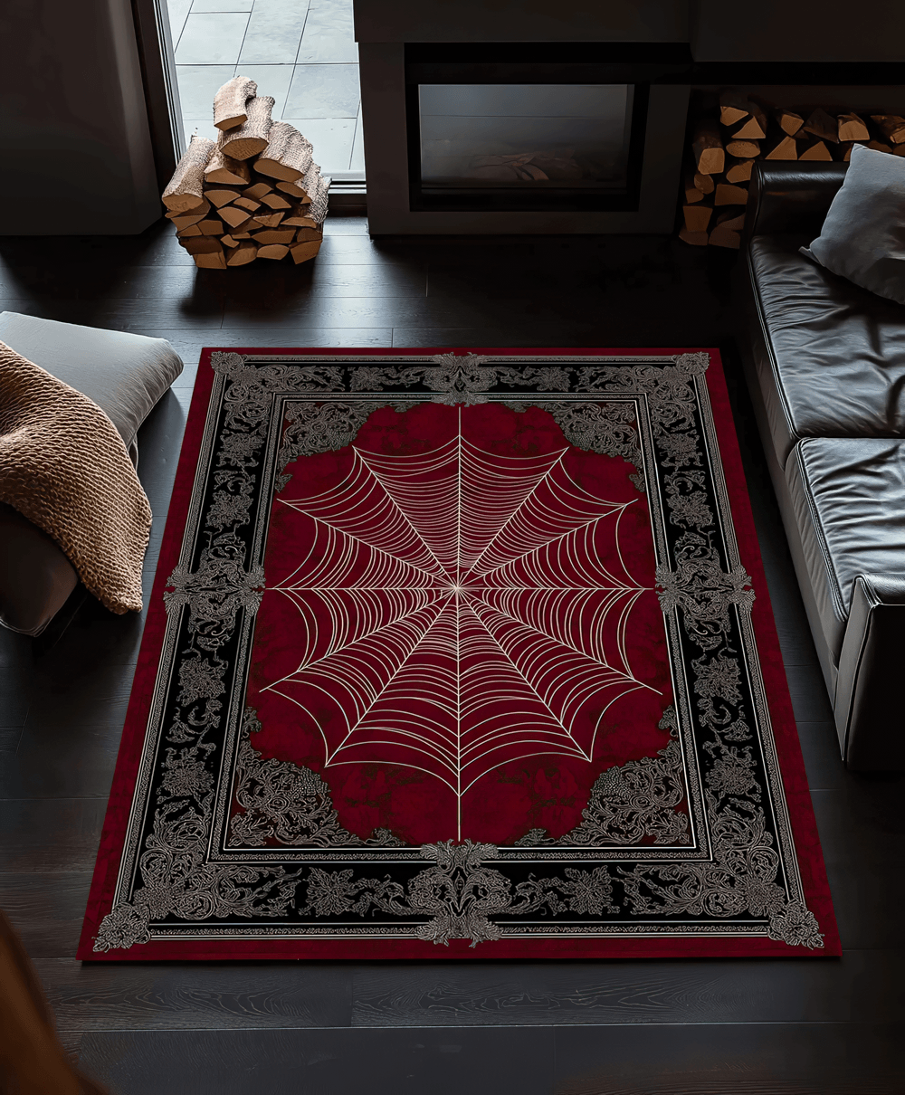 Gothic Spider Web Floral Area Rug for Living Rooms