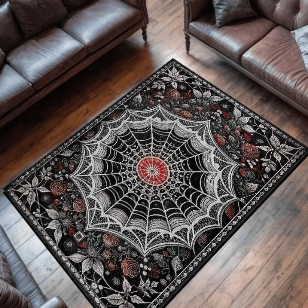 Gothic Spider Web Floral Area Rug for Living Rooms