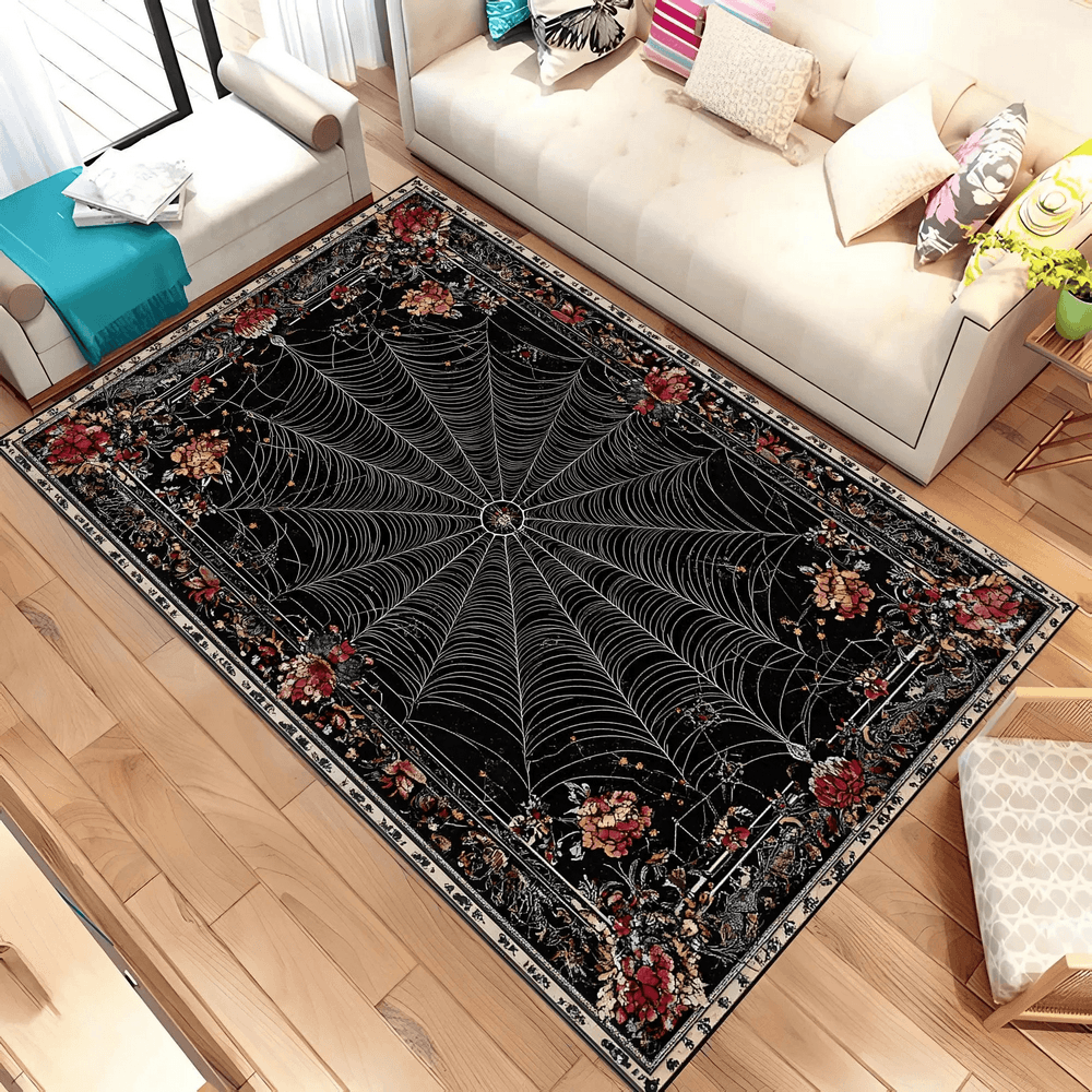 Gothic Spider Web Floral Area Rug for Living Rooms
