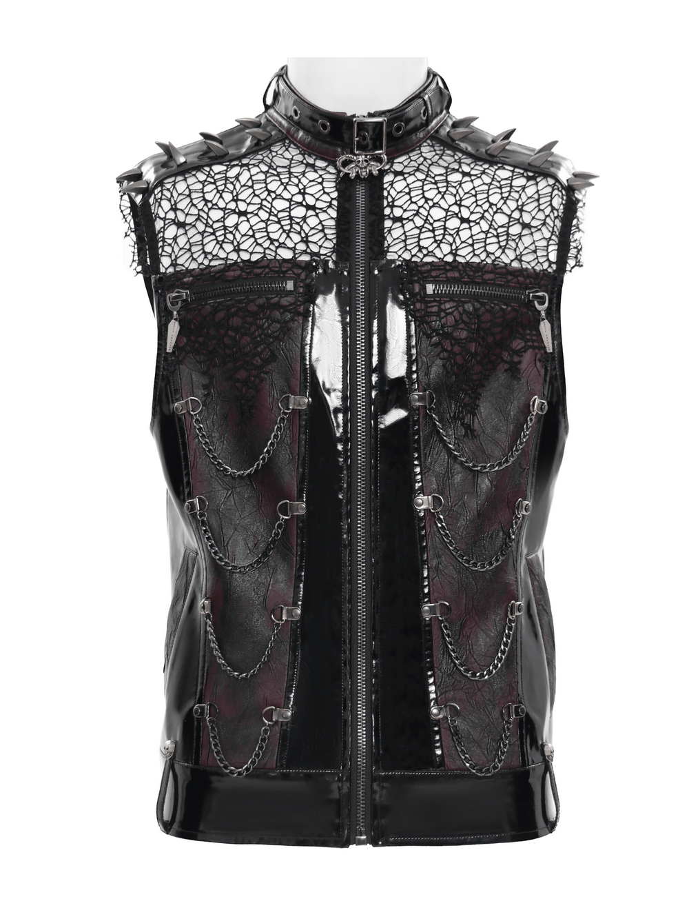Gothic Spike Mesh Vest With Chains and Zipper