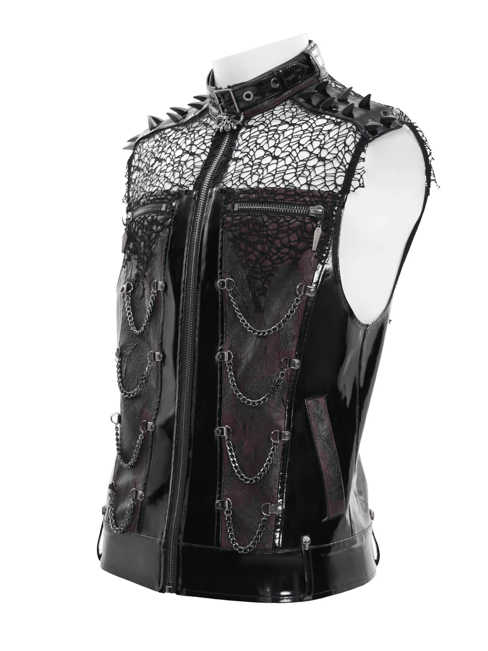 Gothic Spike Mesh Vest With Chains and Zipper