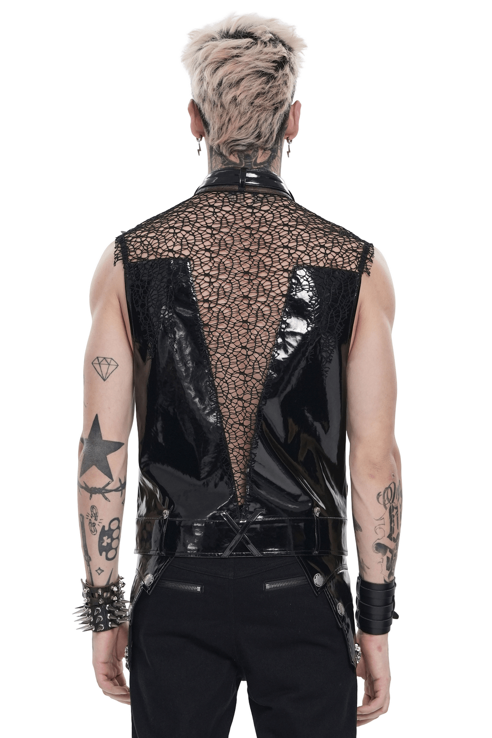 Gothic Spike Mesh Vest With Chains and Zipper