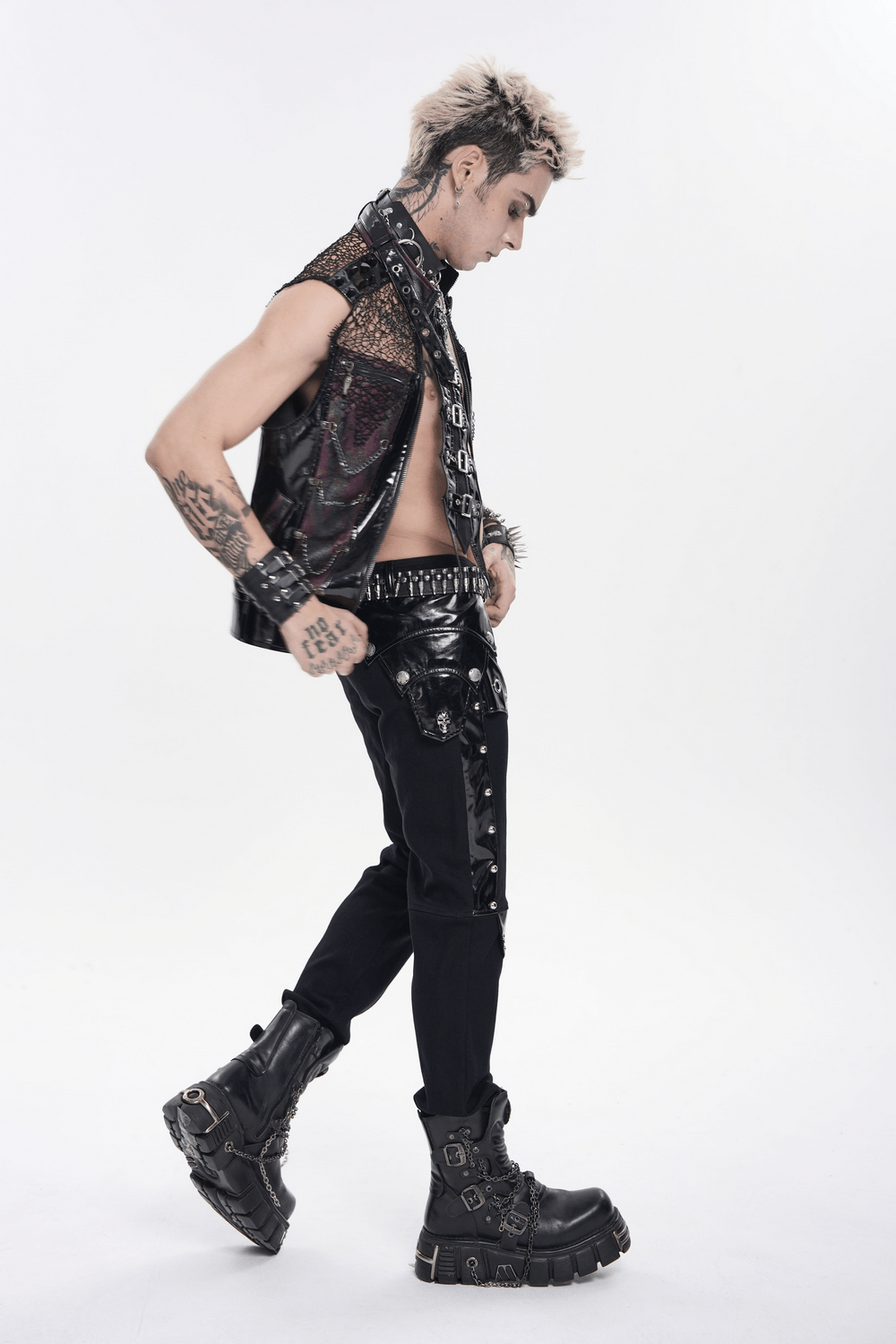 Gothic Spike Mesh Vest With Chains and Zipper