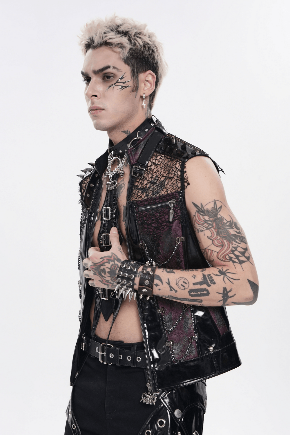 Gothic Spike Mesh Vest With Chains and Zipper
