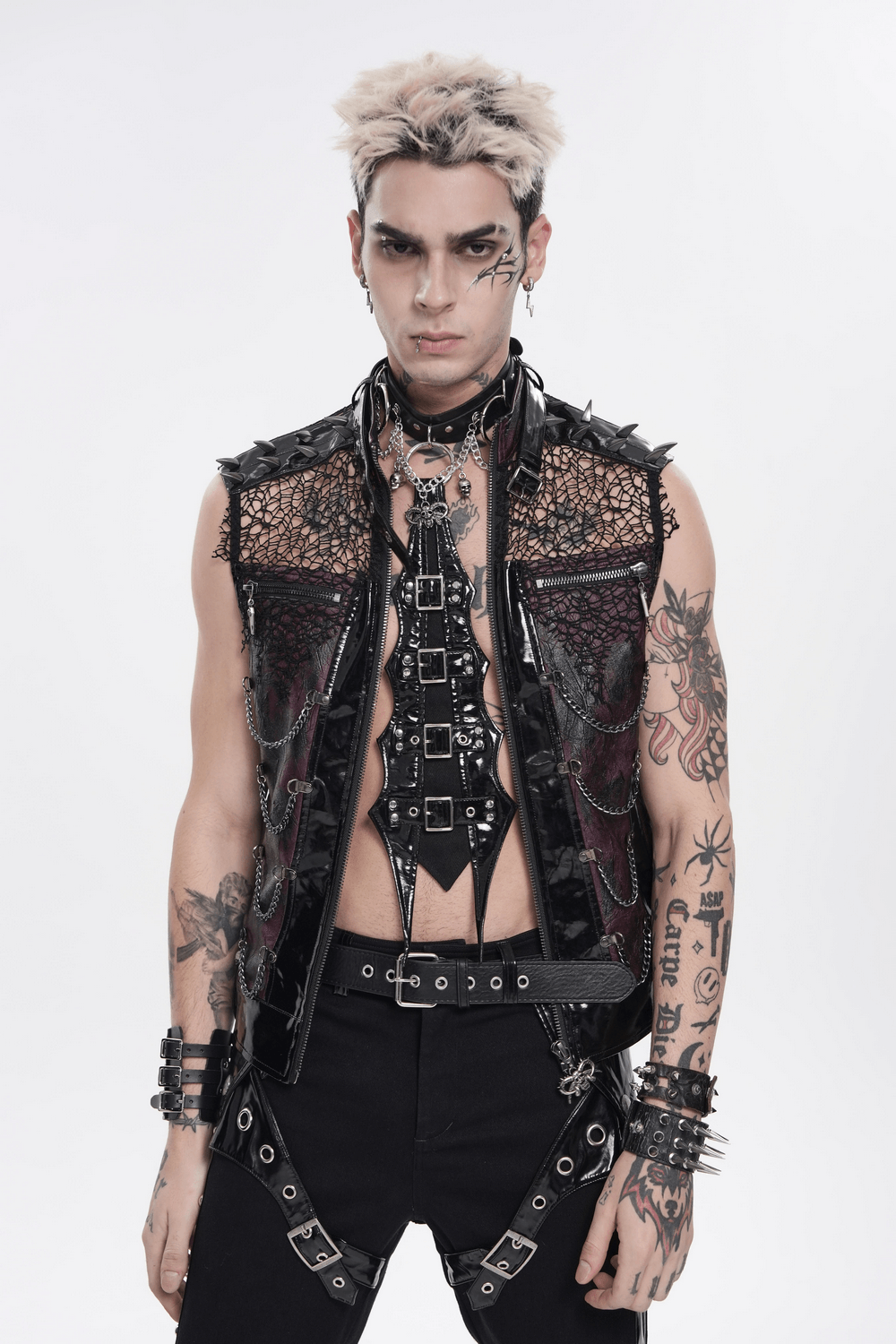 Gothic Spike Mesh Vest With Chains and Zipper