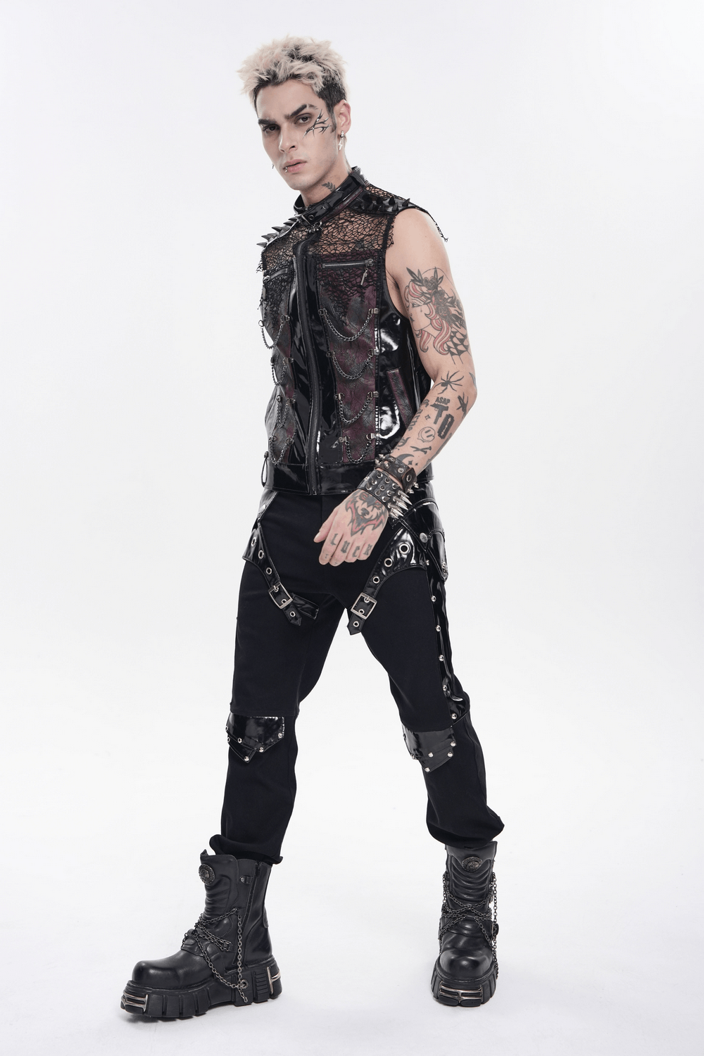 Gothic Spike Mesh Vest With Chains and Zipper