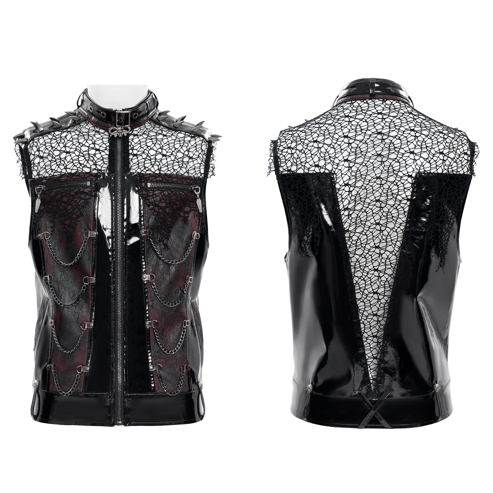 Gothic Spike Mesh Vest With Chains and Zipper