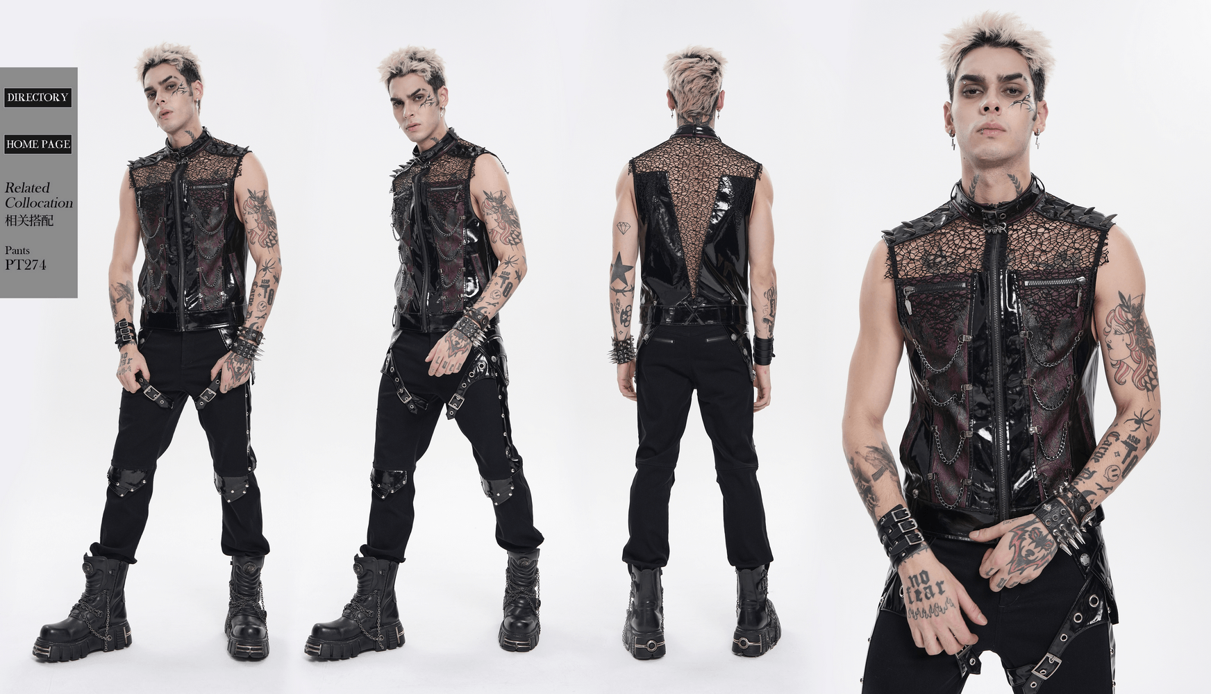 Gothic Spike Mesh Vest With Chains and Zipper