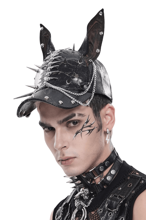 Gorra Gótica con Orejas de Gato y Cadenas con Tachuelas
