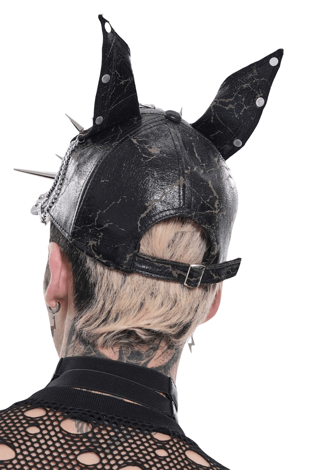 Gothic Spiked Cat Ear Cap With Studded Chains