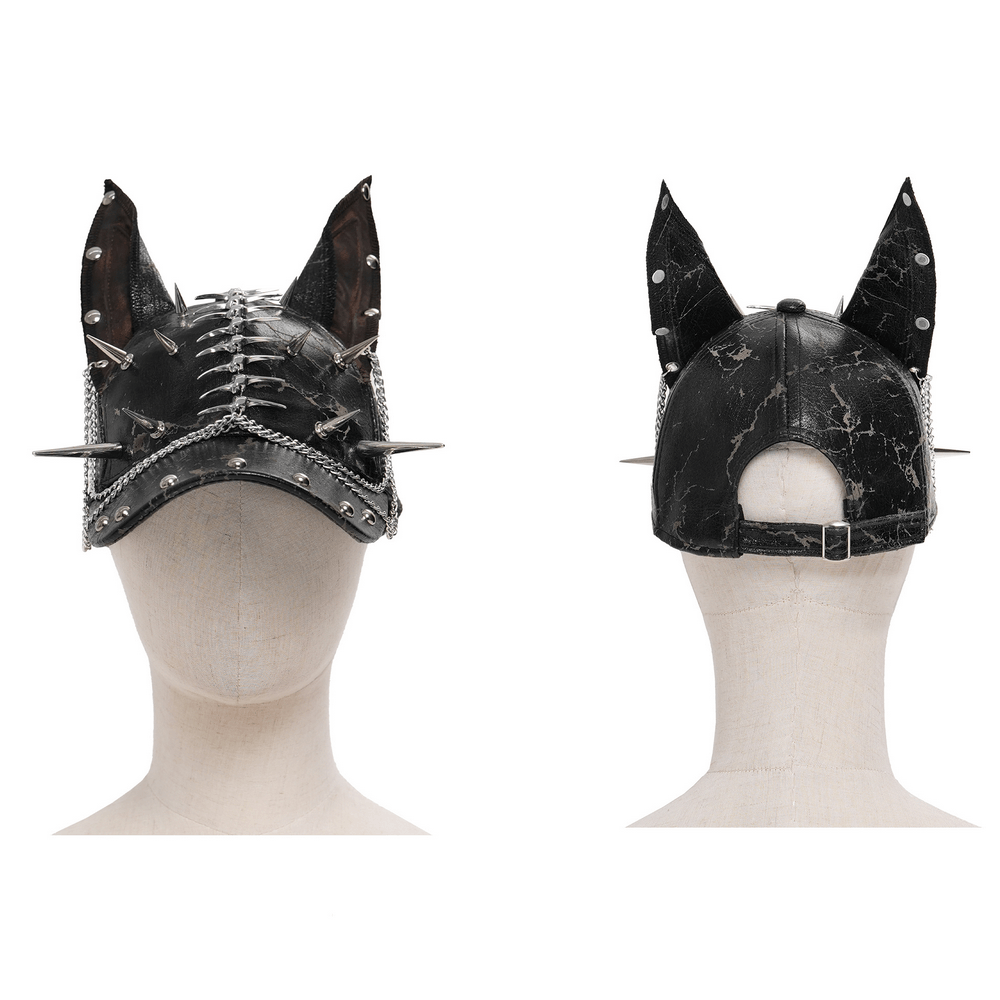 Gothic Spiked Cat Ear Cap With Studded Chains