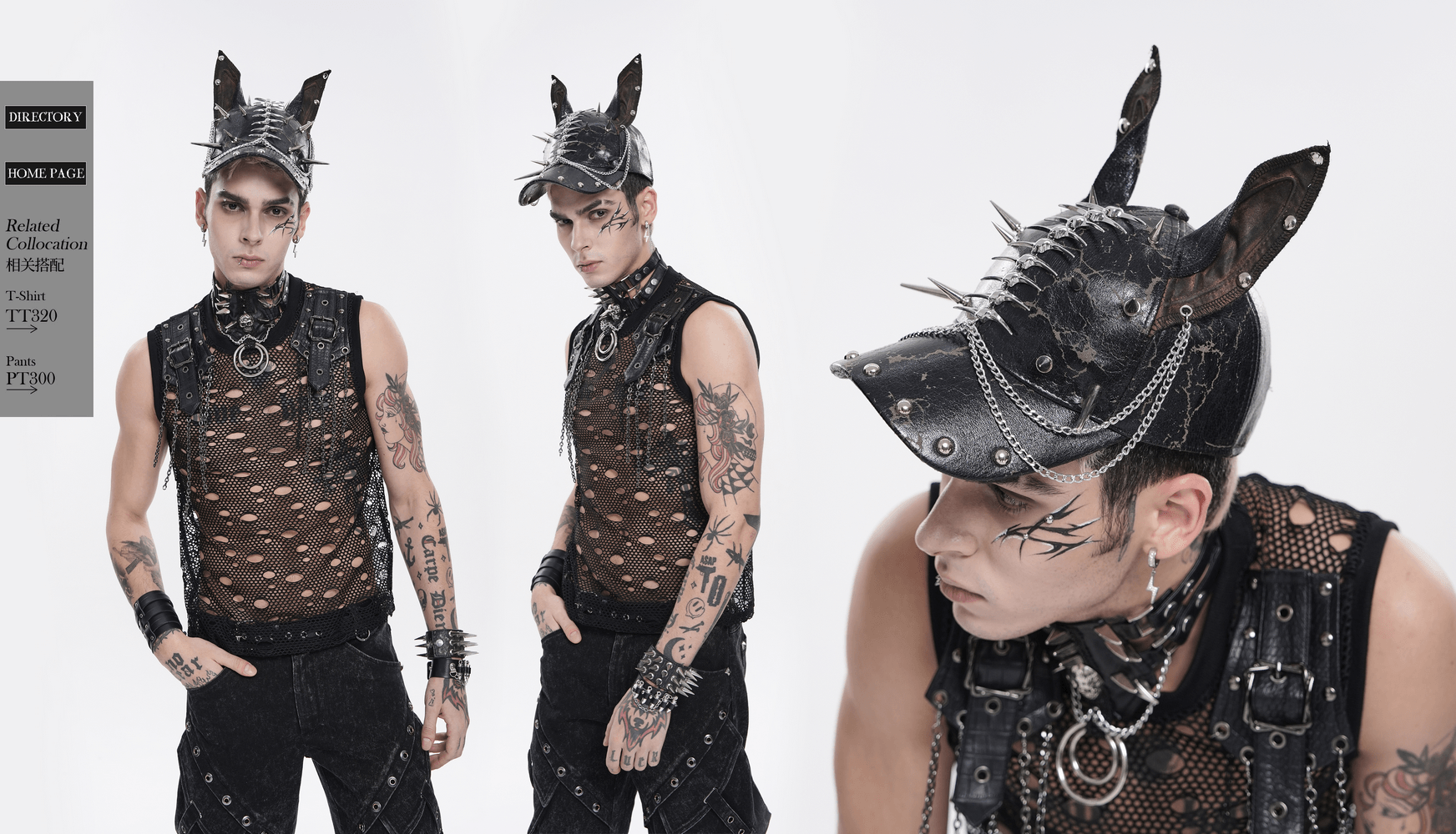 Gothic Spiked Cat Ear Cap With Studded Chains