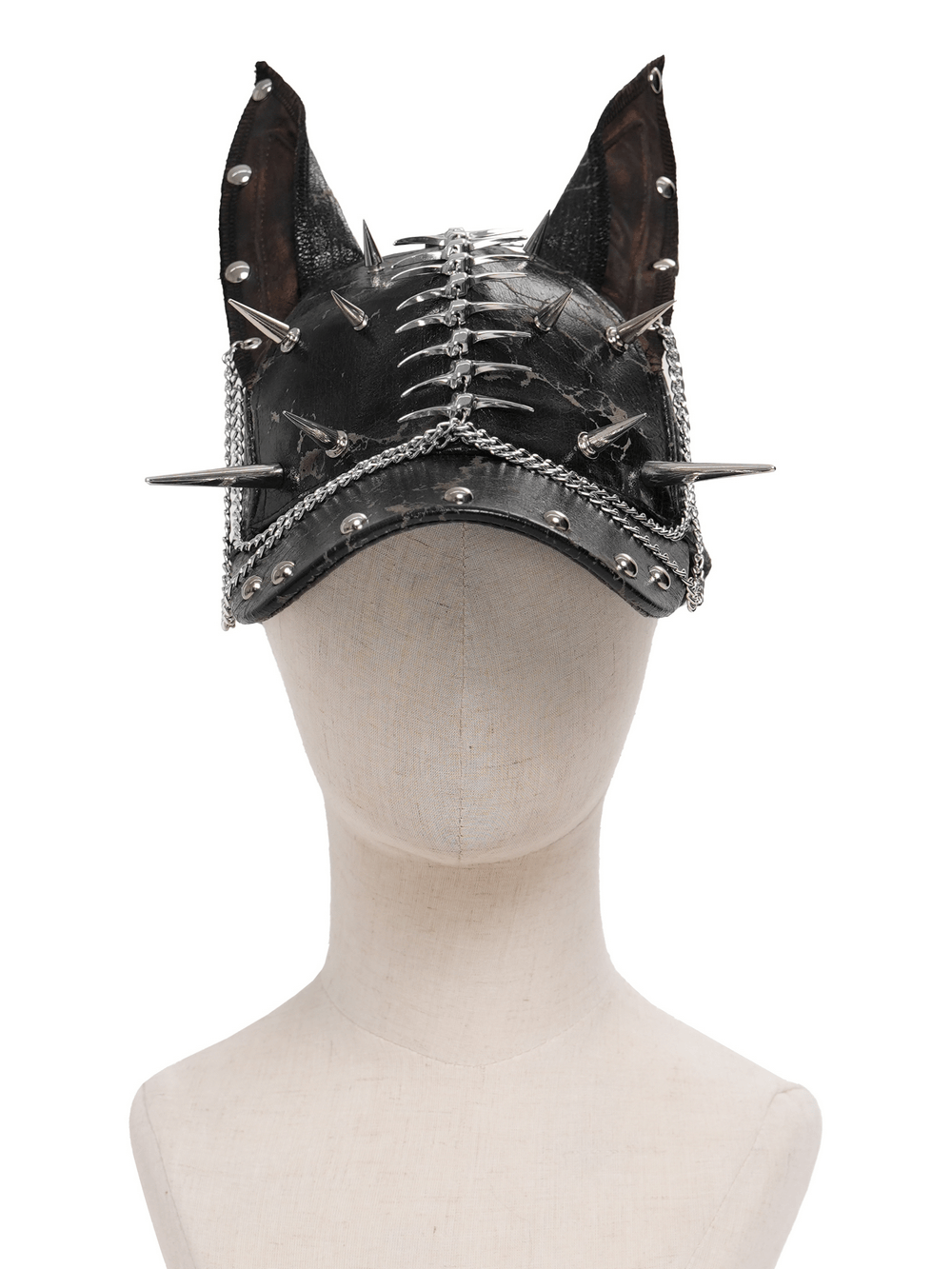 Gothic Spiked Cat Ear Cap With Studded Chains