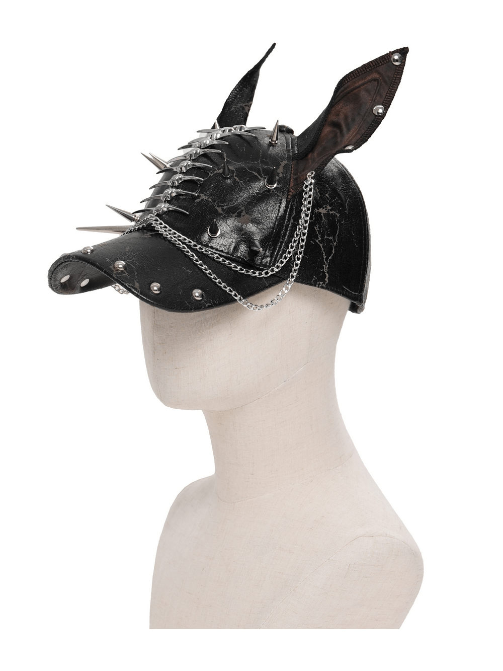 Gothic Spiked Cat Ear Cap With Studded Chains
