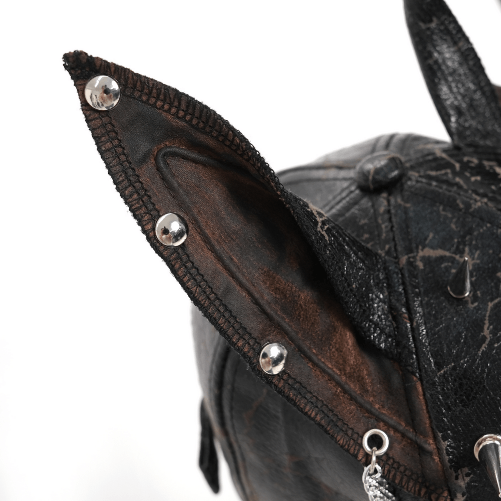Gothic Spiked Cat Ear Cap With Studded Chains