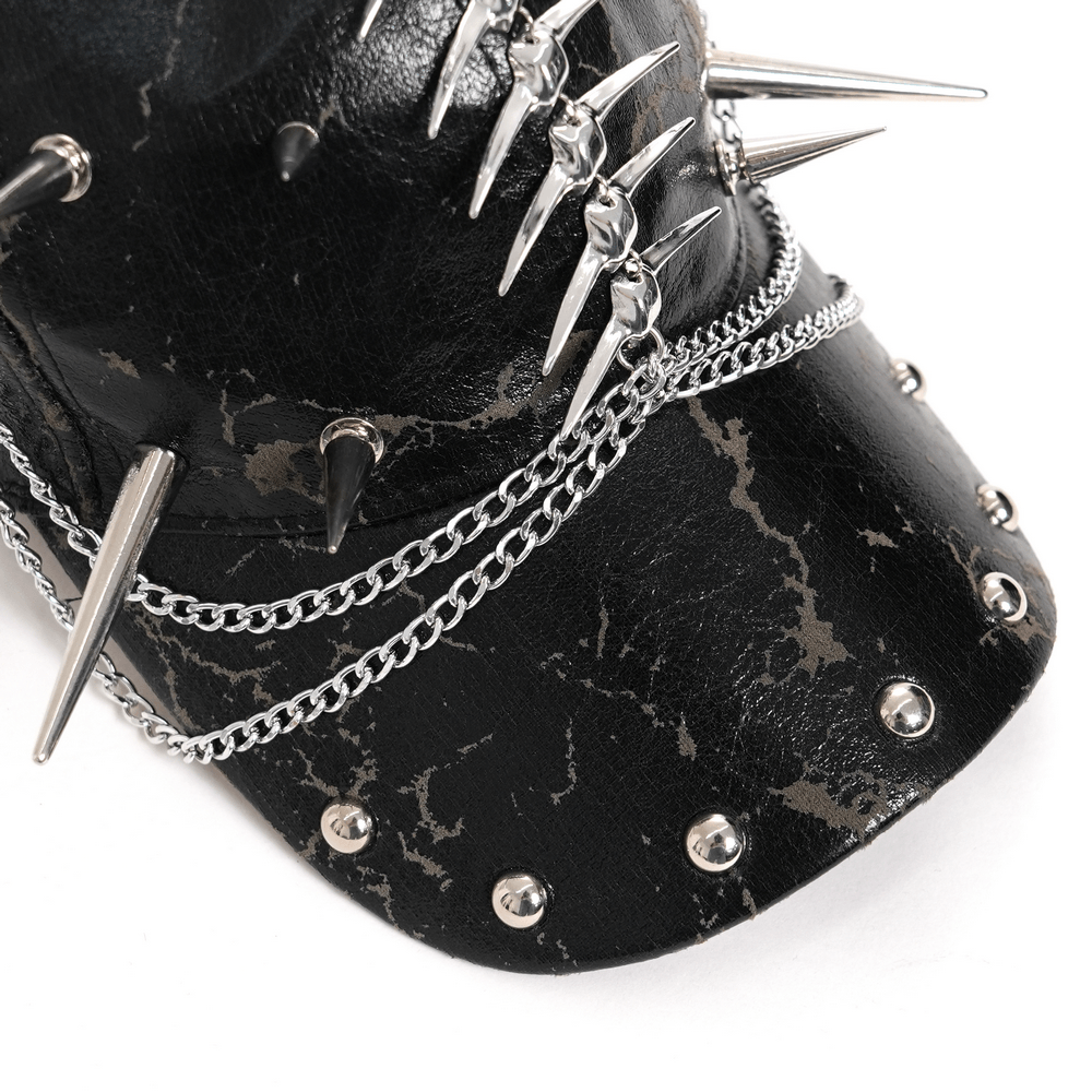 Gothic Spiked Cat Ear Cap With Studded Chains