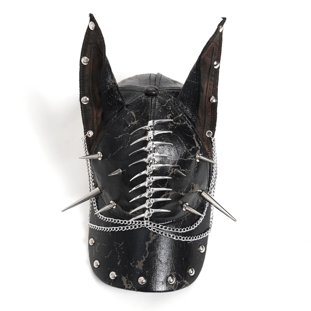Gothic Spiked Cat Ear Cap With Studded Chains