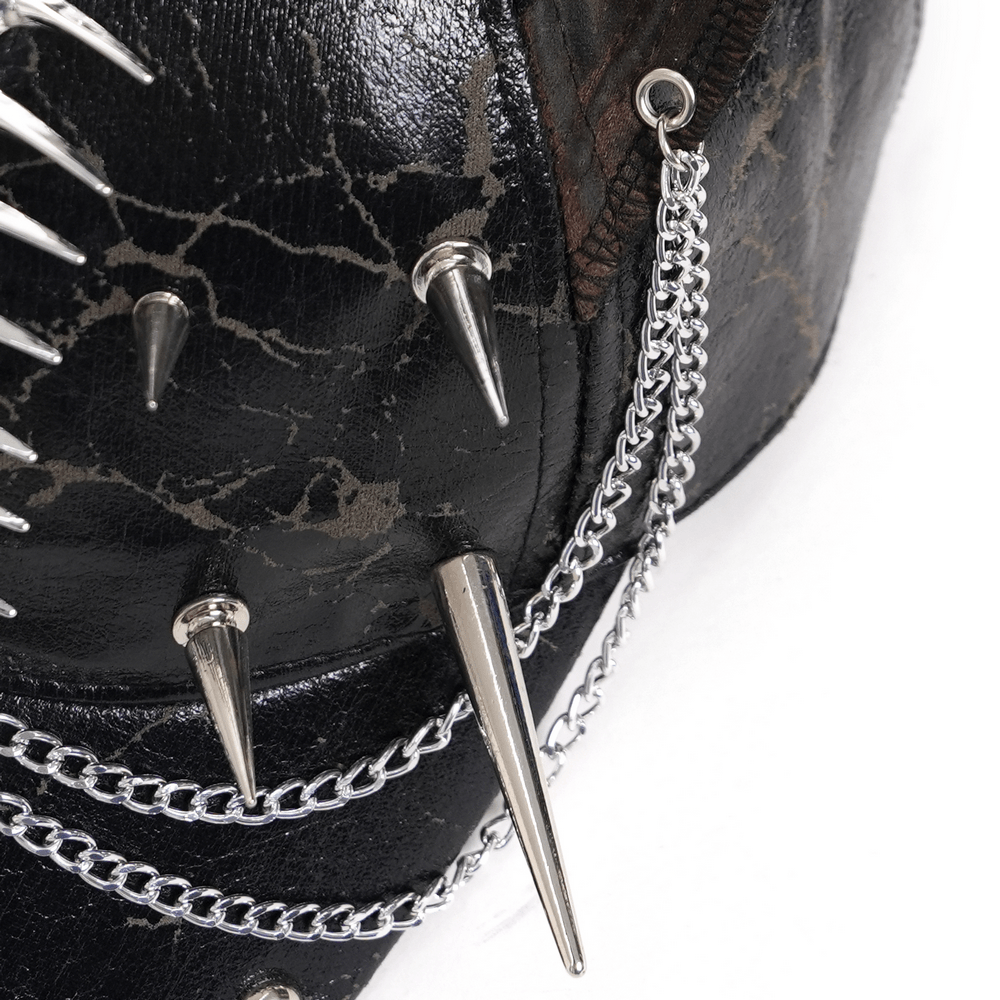 Gothic Spiked Cat Ear Cap With Studded Chains