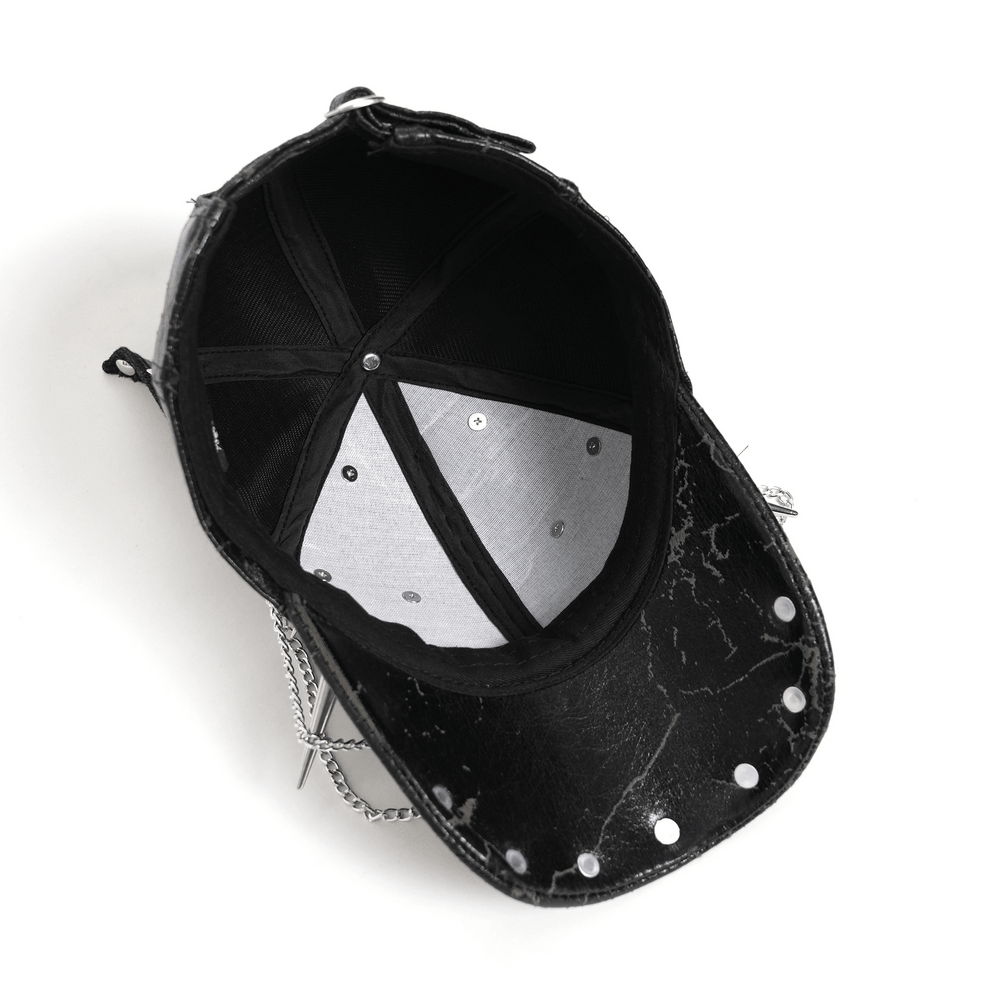 Gothic Spiked Cat Ear Cap With Studded Chains