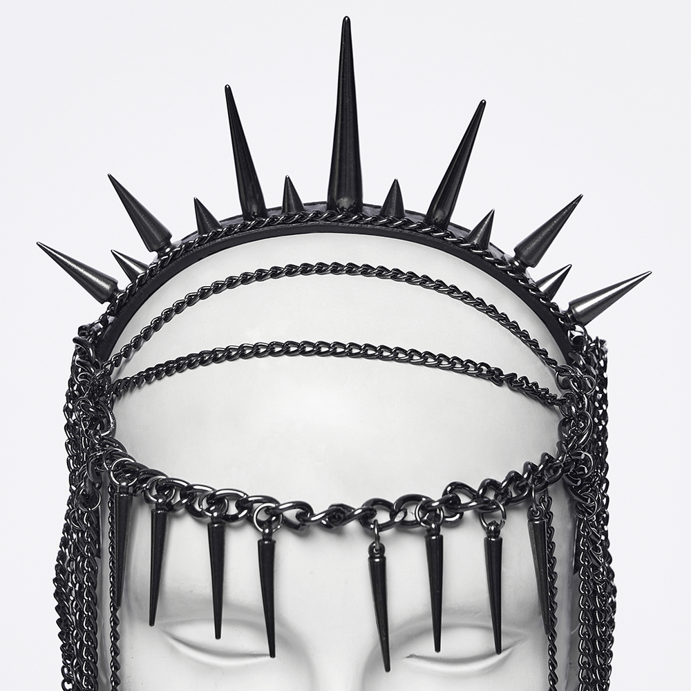 Gothic spiked chain headpiece with punk thorn design for bold fashion statements.