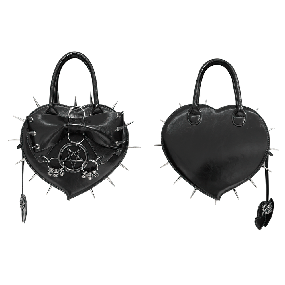 Gothic Spiked Heart Handbag with Pentagram Charm