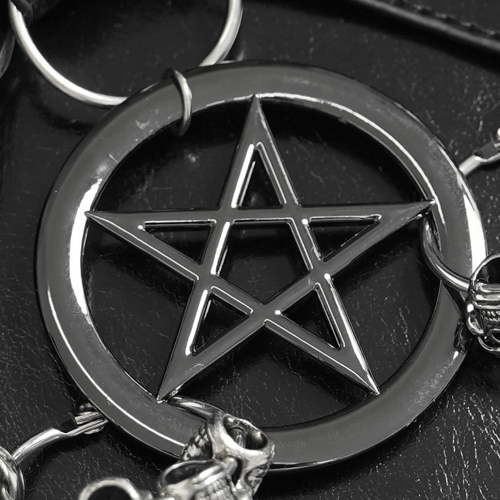 Gothic Spiked Heart Handbag with Pentagram Charm pendant featuring a shiny silver pentagram.