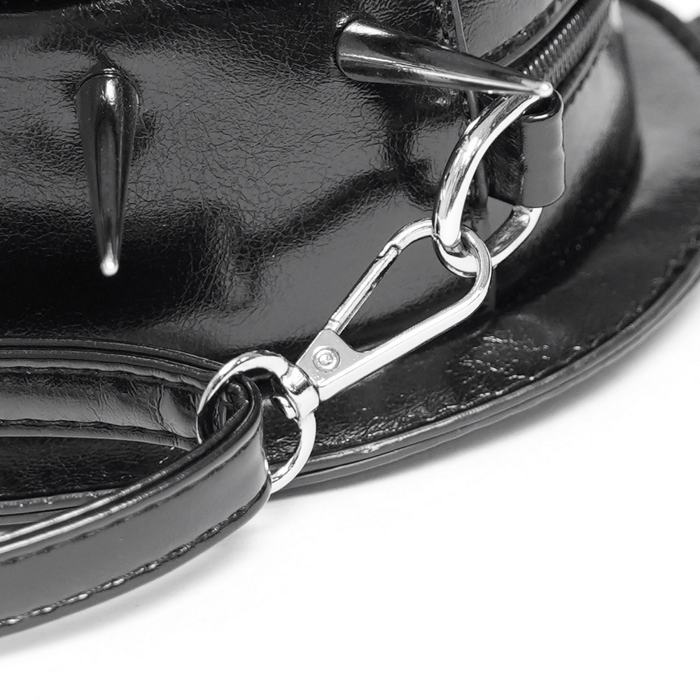 Gothic Spiked Heart Handbag with Pentagram Charm detail showing metal spikes and clasp.