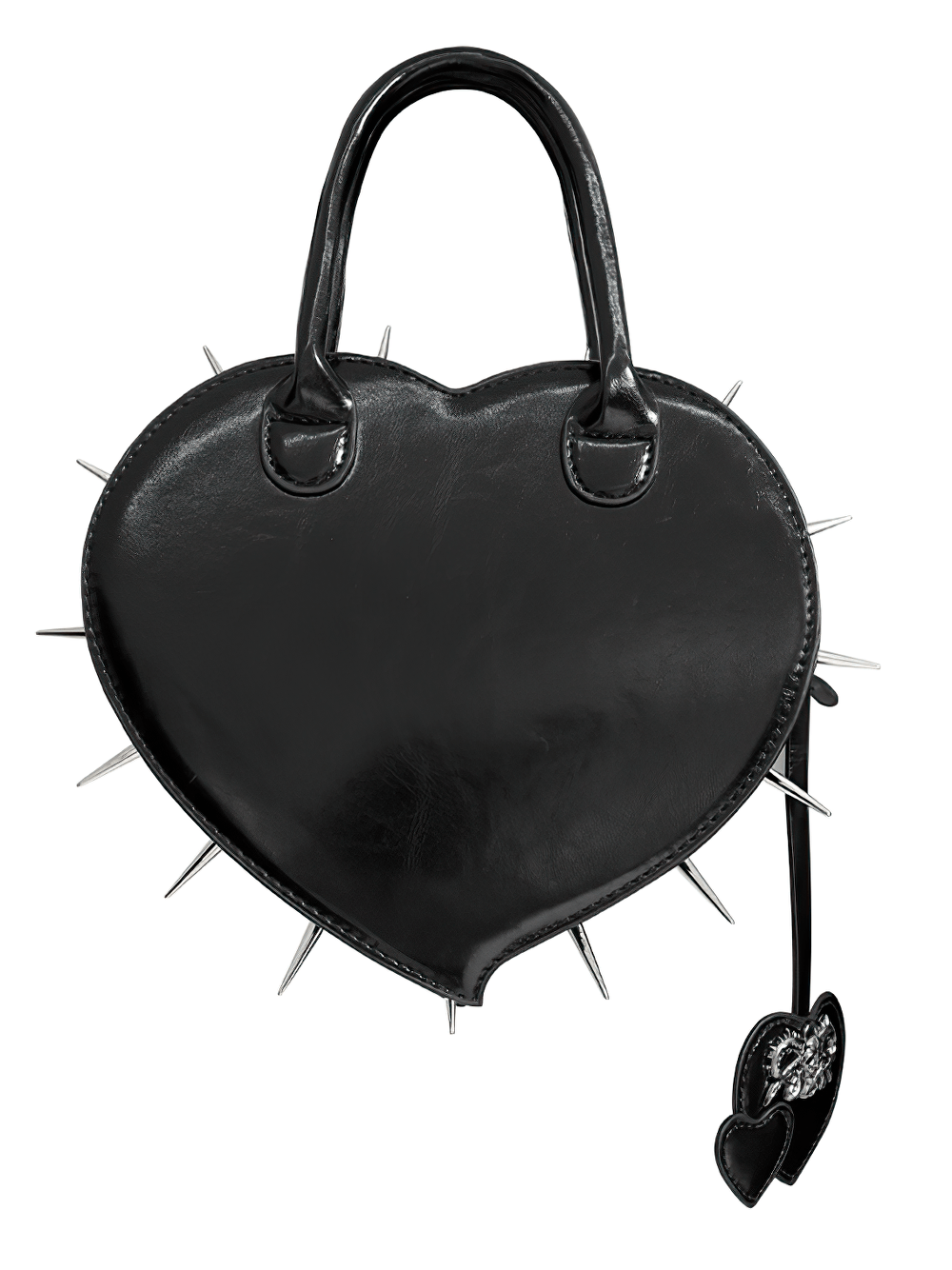 Gothic Spiked Heart Handbag with Pentagram Charm featuring metal spikes and a sculpted bow, perfect for punk style.