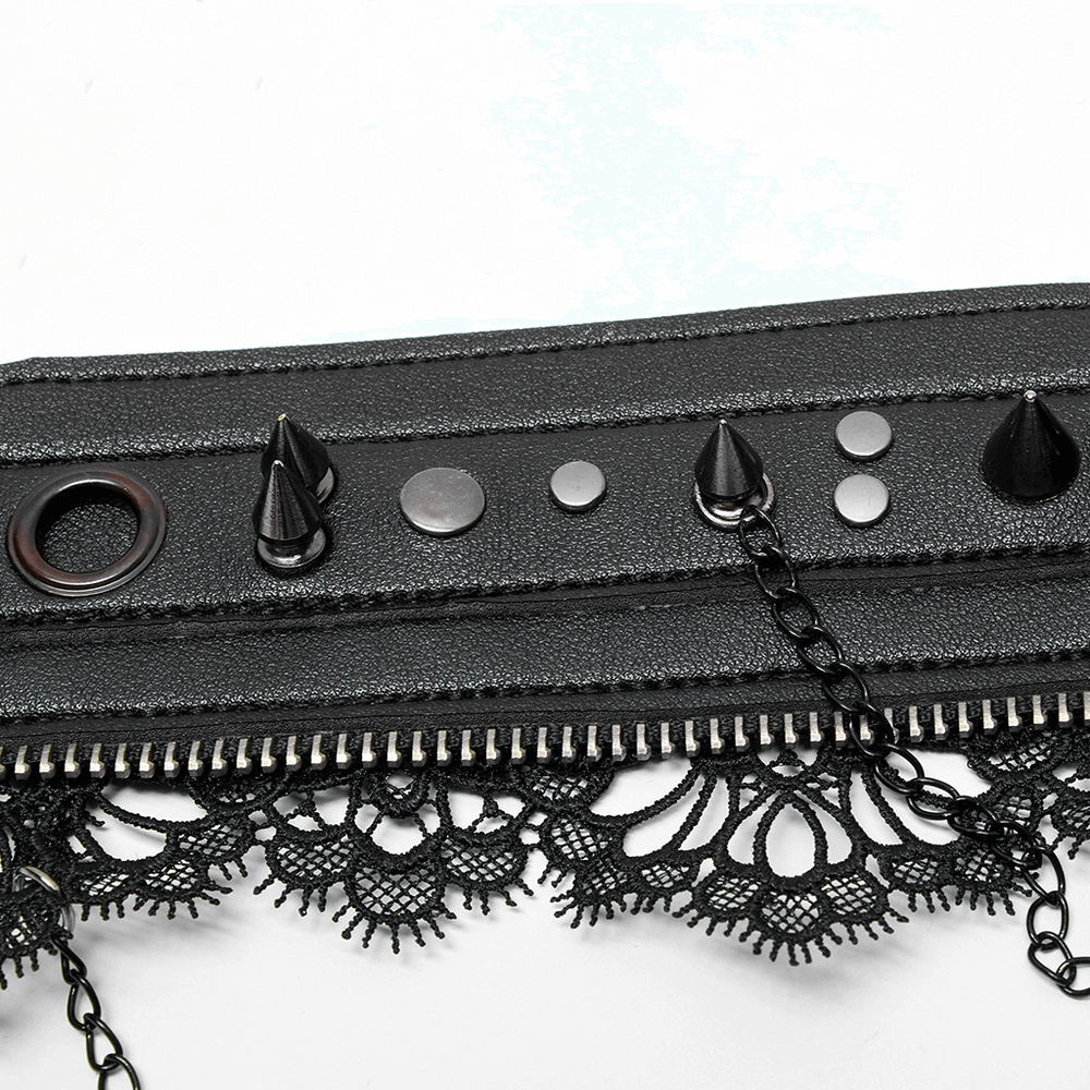 Gothic Spiked Neckwear with Lace and Chain Detail