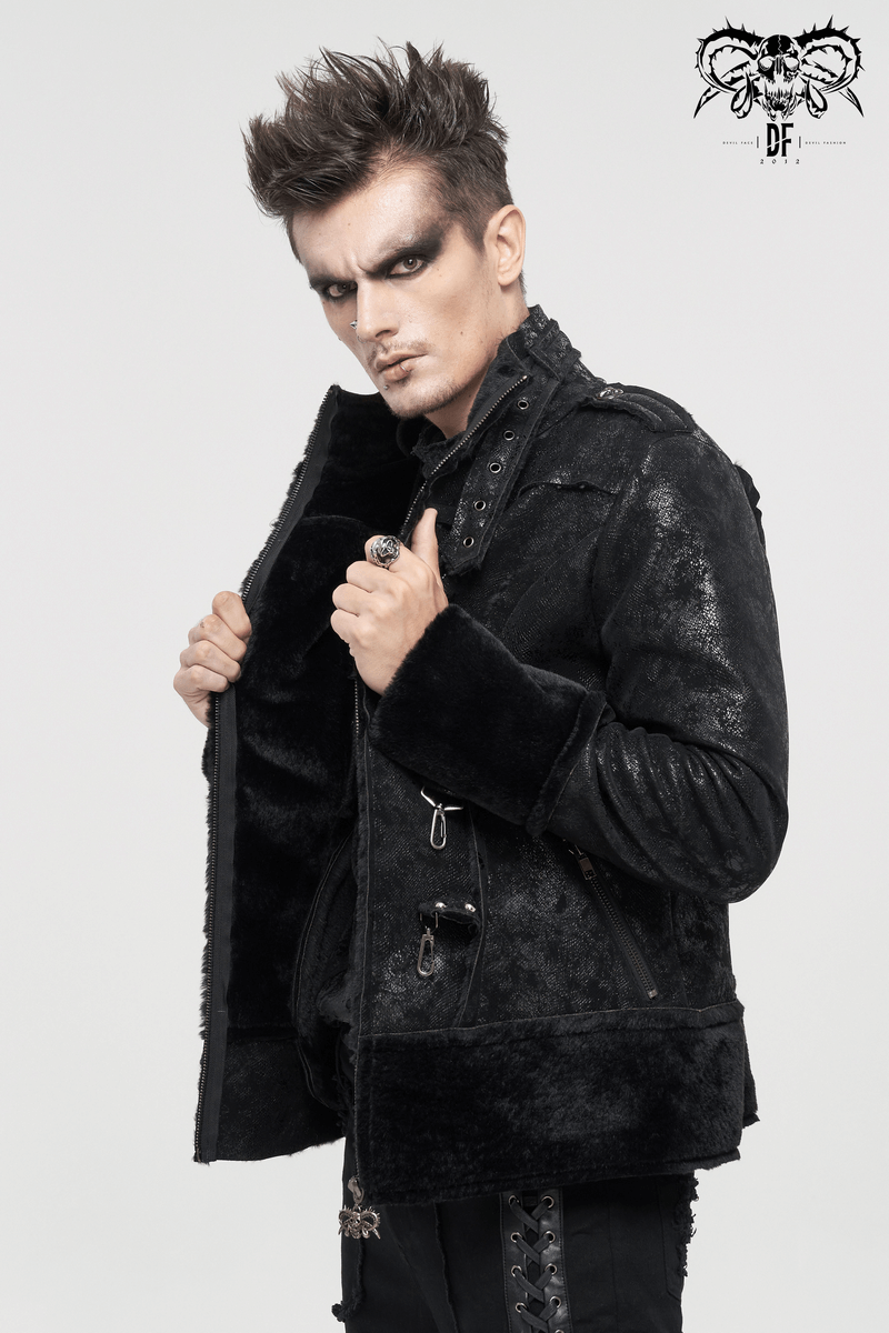 Gothic men's jacket with buckle and pentagram, featuring stylish black design and quality PU leather.