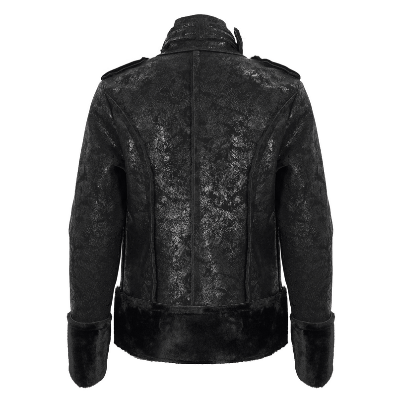 Gothic Stand Collar Splice Jacket with Buckle and Pentagram Metal / Short Jacket With Faux Fur - HARD'N'HEAVY