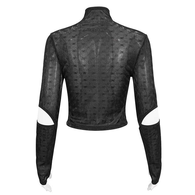Gothic black long sleeve top with pentagram zipper, modern cut and unique design, perfect for any stylish wardrobe.